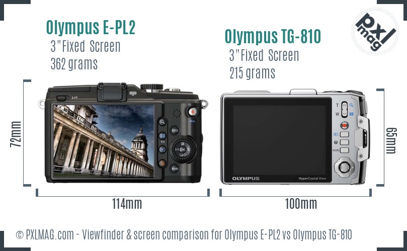 Olympus E-PL2 vs Olympus TG-810 Screen and Viewfinder comparison