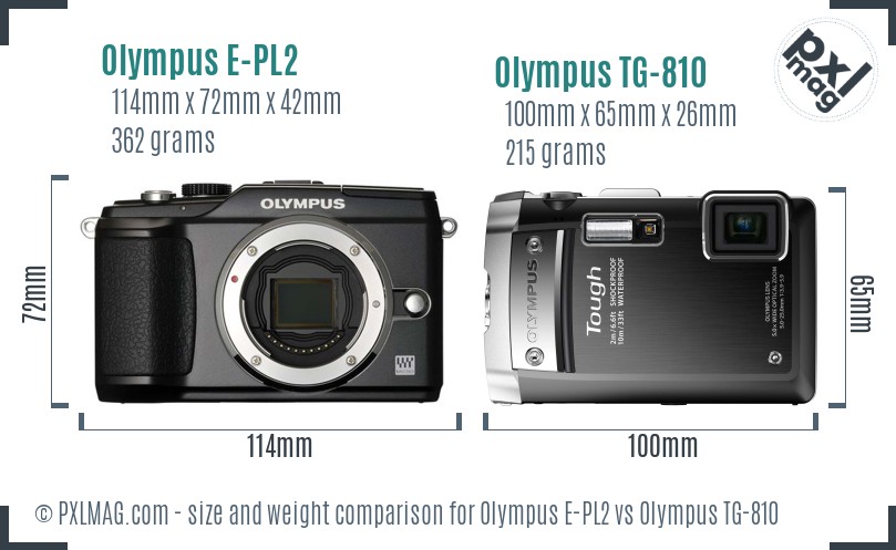 Olympus E-PL2 vs Olympus TG-810 size comparison