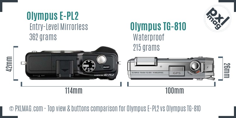 Olympus E-PL2 vs Olympus TG-810 top view buttons comparison