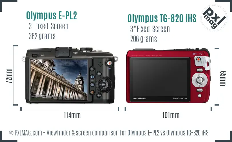 Olympus E-PL2 vs Olympus TG-820 iHS Screen and Viewfinder comparison