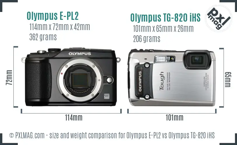 Olympus E-PL2 vs Olympus TG-820 iHS size comparison