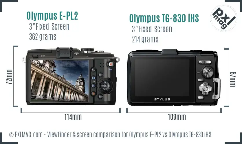 Olympus E-PL2 vs Olympus TG-830 iHS Screen and Viewfinder comparison
