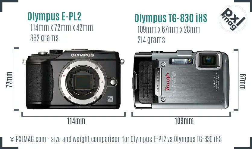 Olympus E-PL2 vs Olympus TG-830 iHS size comparison