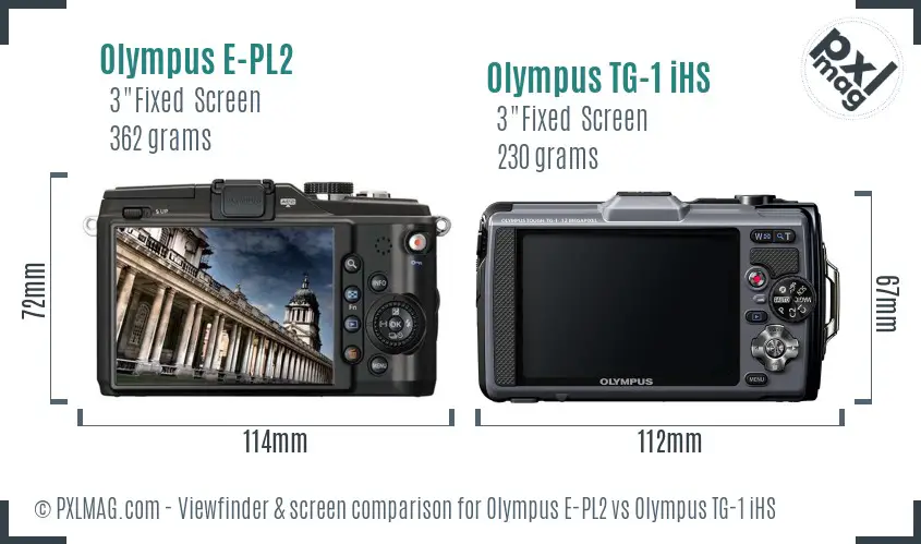 Olympus E-PL2 vs Olympus TG-1 iHS Screen and Viewfinder comparison