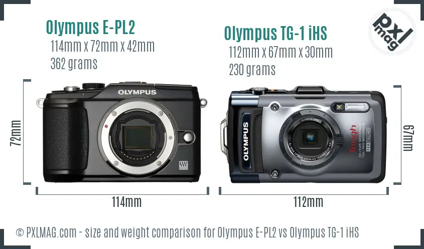 Olympus E-PL2 vs Olympus TG-1 iHS size comparison