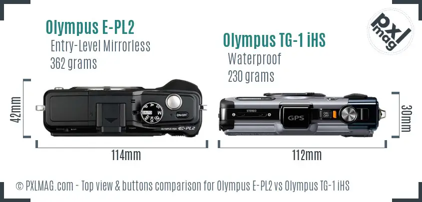 Olympus E-PL2 vs Olympus TG-1 iHS top view buttons comparison