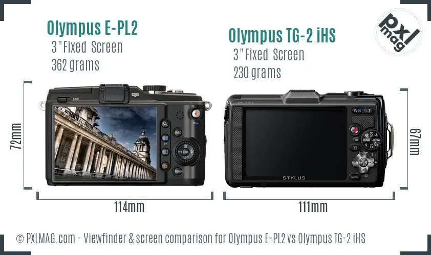 Olympus E-PL2 vs Olympus TG-2 iHS Screen and Viewfinder comparison