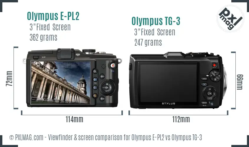 Olympus E-PL2 vs Olympus TG-3 Screen and Viewfinder comparison