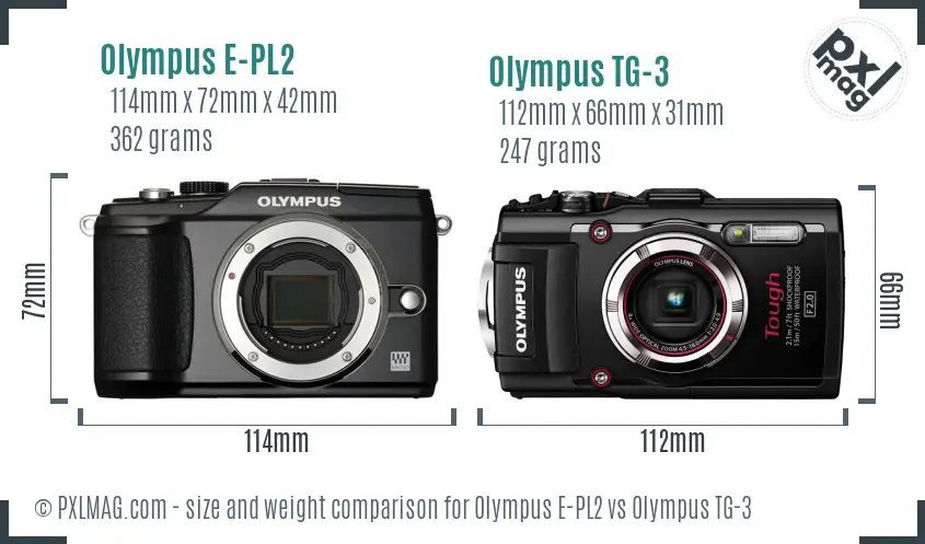 Olympus E-PL2 vs Olympus TG-3 size comparison