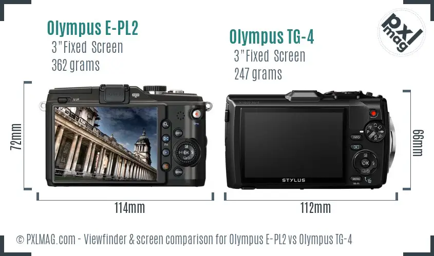 Olympus E-PL2 vs Olympus TG-4 Screen and Viewfinder comparison