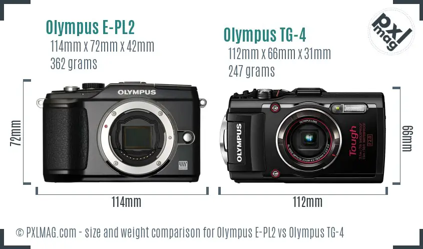 Olympus E-PL2 vs Olympus TG-4 size comparison