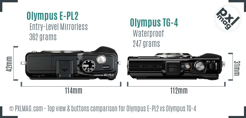 Olympus E-PL2 vs Olympus TG-4 top view buttons comparison