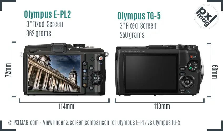 Olympus E-PL2 vs Olympus TG-5 Screen and Viewfinder comparison