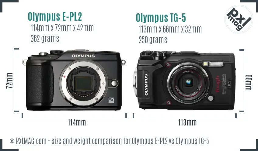 Olympus E-PL2 vs Olympus TG-5 size comparison