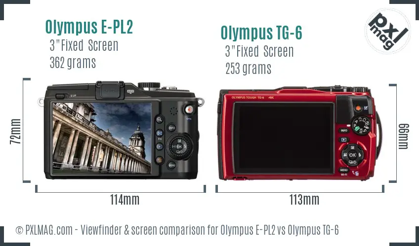 Olympus E-PL2 vs Olympus TG-6 Screen and Viewfinder comparison