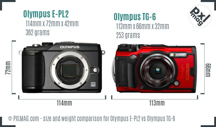 Olympus E-PL2 vs Olympus TG-6 size comparison