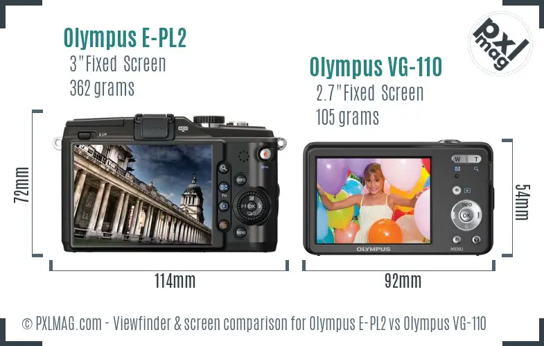 Olympus E-PL2 vs Olympus VG-110 Screen and Viewfinder comparison