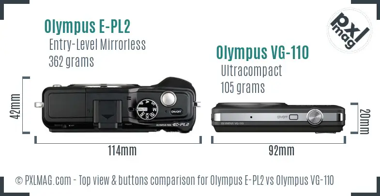 Olympus E-PL2 vs Olympus VG-110 top view buttons comparison