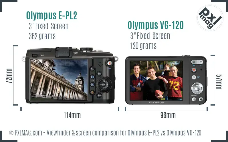 Olympus E-PL2 vs Olympus VG-120 Screen and Viewfinder comparison