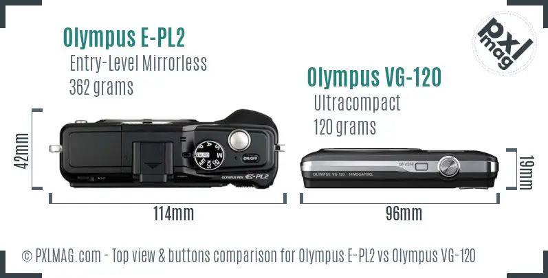 Olympus E-PL2 vs Olympus VG-120 top view buttons comparison
