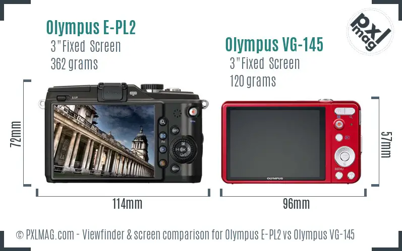 Olympus E-PL2 vs Olympus VG-145 Screen and Viewfinder comparison