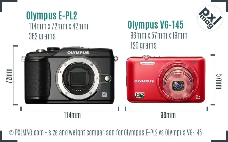 Olympus E-PL2 vs Olympus VG-145 size comparison