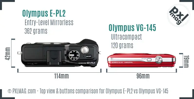 Olympus E-PL2 vs Olympus VG-145 top view buttons comparison