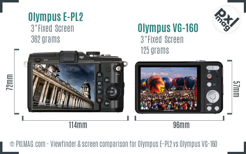 Olympus E-PL2 vs Olympus VG-160 Screen and Viewfinder comparison