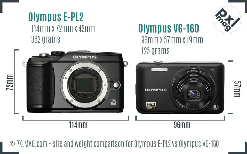 Olympus E-PL2 vs Olympus VG-160 size comparison