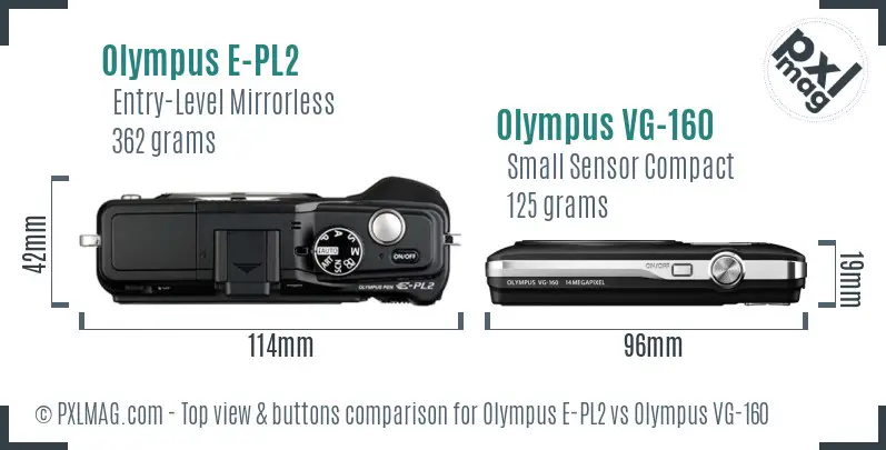 Olympus E-PL2 vs Olympus VG-160 top view buttons comparison