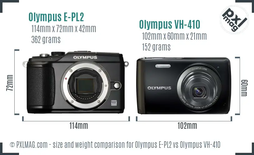 Olympus E-PL2 vs Olympus VH-410 size comparison