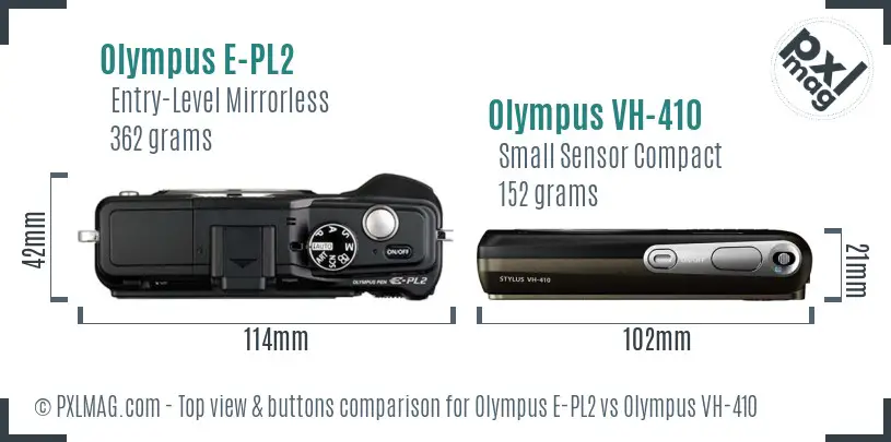 Olympus E-PL2 vs Olympus VH-410 top view buttons comparison