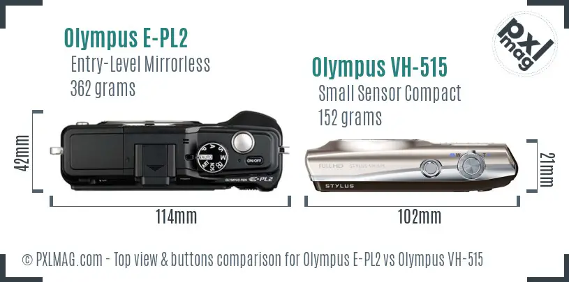 Olympus E-PL2 vs Olympus VH-515 top view buttons comparison