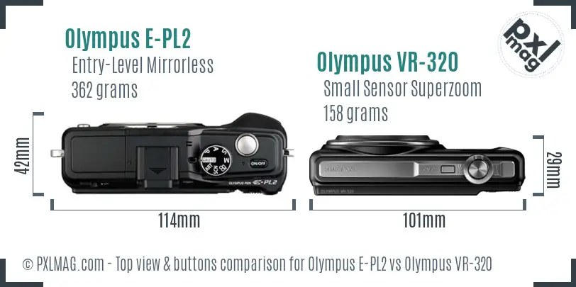 Olympus E-PL2 vs Olympus VR-320 top view buttons comparison