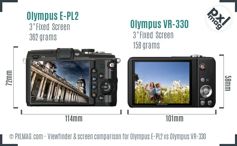Olympus E-PL2 vs Olympus VR-330 Screen and Viewfinder comparison