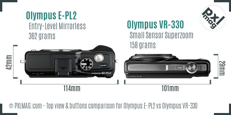 Olympus E-PL2 vs Olympus VR-330 top view buttons comparison