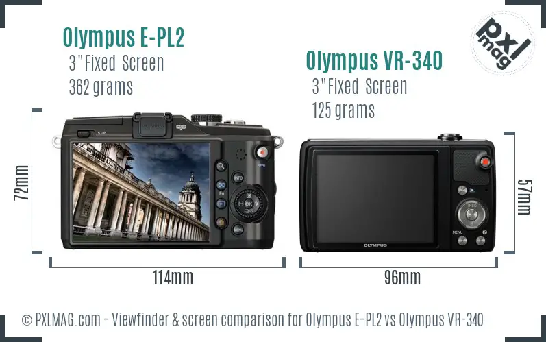 Olympus E-PL2 vs Olympus VR-340 Screen and Viewfinder comparison
