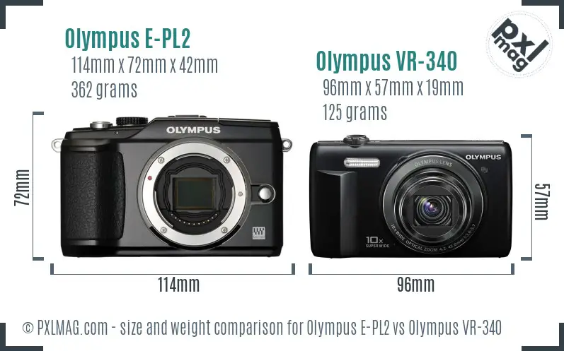 Olympus E-PL2 vs Olympus VR-340 size comparison