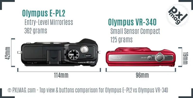 Olympus E-PL2 vs Olympus VR-340 top view buttons comparison
