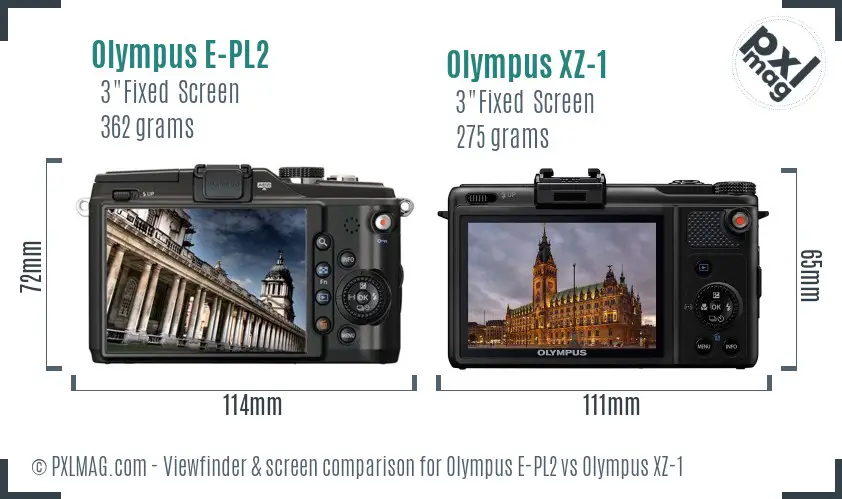 Olympus E-PL2 vs Olympus XZ-1 Screen and Viewfinder comparison