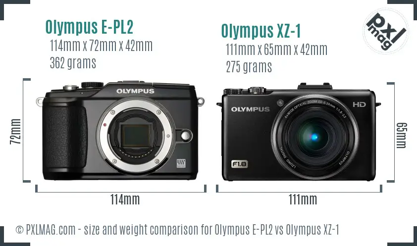 Olympus E-PL2 vs Olympus XZ-1 size comparison
