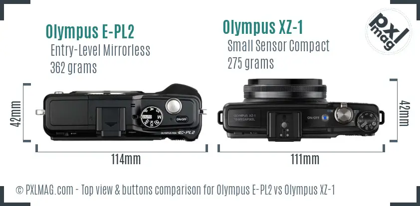 Olympus E-PL2 vs Olympus XZ-1 top view buttons comparison