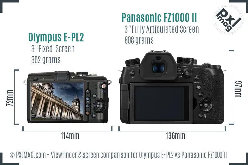 Olympus E-PL2 vs Panasonic FZ1000 II Screen and Viewfinder comparison