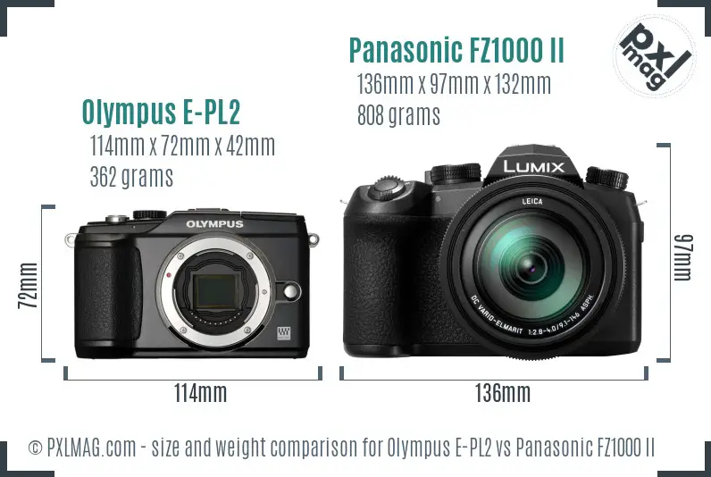 Olympus E-PL2 vs Panasonic FZ1000 II size comparison