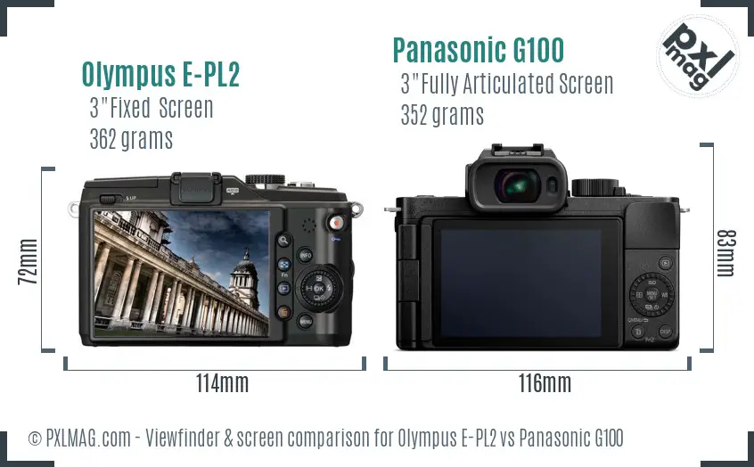Olympus E-PL2 vs Panasonic G100 Screen and Viewfinder comparison