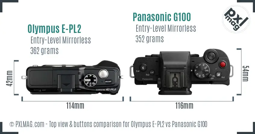 Olympus E-PL2 vs Panasonic G100 top view buttons comparison