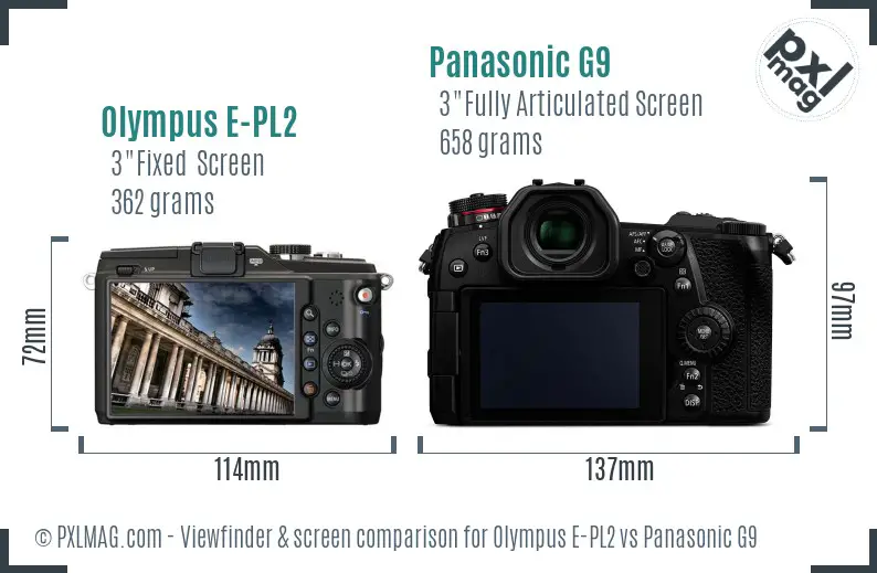 Olympus E-PL2 vs Panasonic G9 Screen and Viewfinder comparison