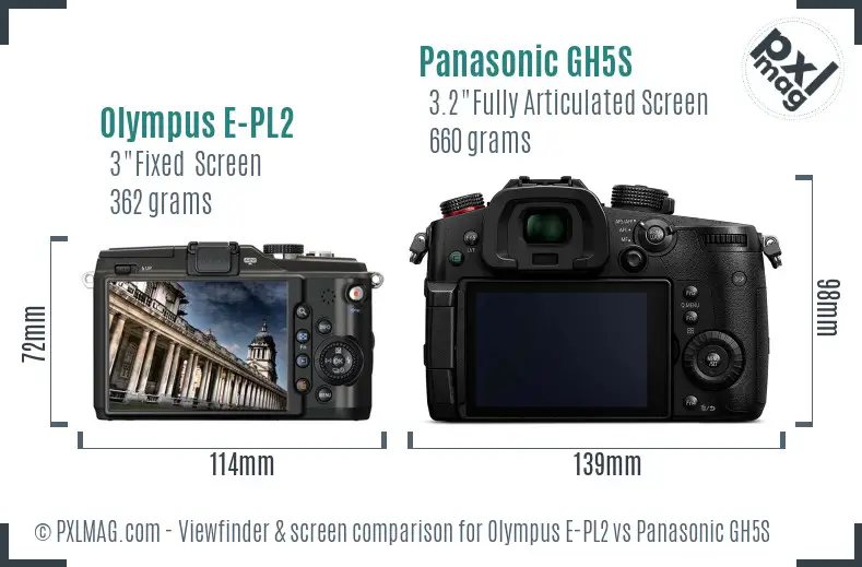 Olympus E-PL2 vs Panasonic GH5S Screen and Viewfinder comparison