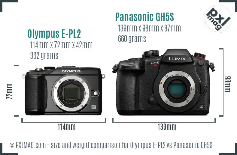 Olympus E-PL2 vs Panasonic GH5S size comparison