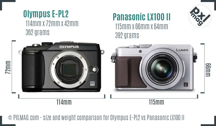 Olympus E-PL2 vs Panasonic LX100 II size comparison